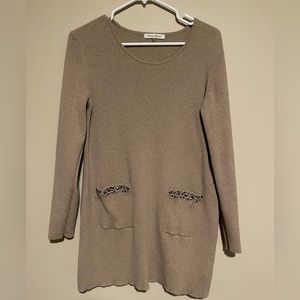 Beige long sweater with pockets, 2x